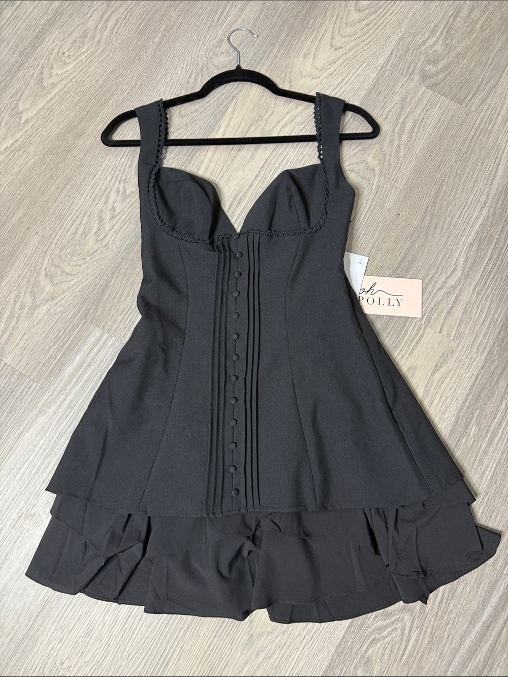 Oh Polly Black Bustier Mini Dress with Button Front